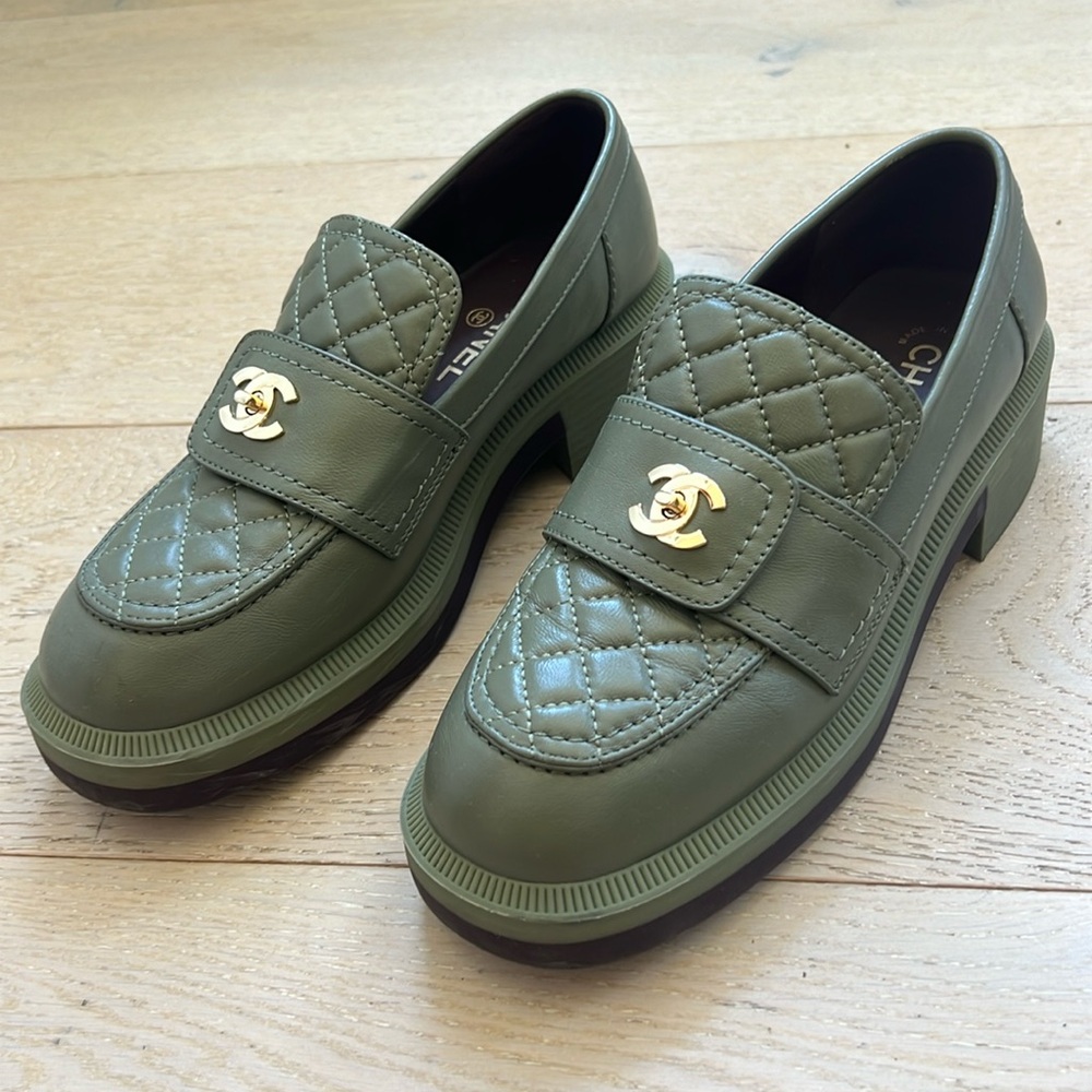 Chanel Turnlock Sage Loafers